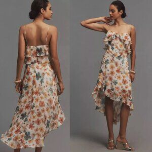 By Anthropologie Sleeveless Asymmetric Ruffled Midi Dress size XS new nw…